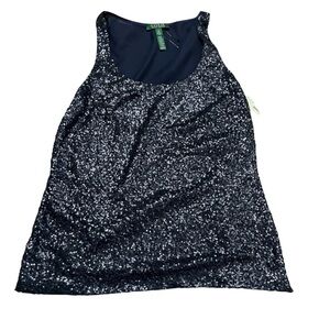 NWT Lauren Ralph Lauren Sequin Navy Tank Size 12 Formal Cocktail Holiday Party